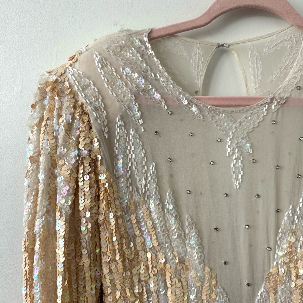 Vintage Long Gown Rhinestones, Beads Sequins, Wedding, Bodycon Style, Small - Picture 3 of 13
